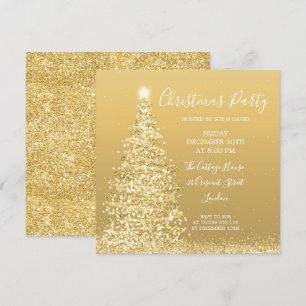Elegant Gold Glitter Tree Christmas Party  Invitation