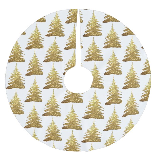 Elegant Gold Glitter Trees Christmas Tree Skirt (Front)