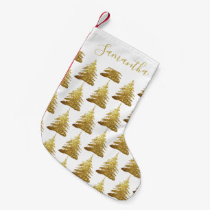 Elegant Gold Glitter Trees Name  Small Christmas Stocking
