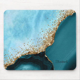 Elegant Gold Glitter Turquoise Marble Mouse Mat