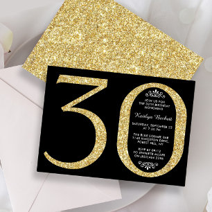 Elegant Gold Glitter Typography 30th Birthday Invitation