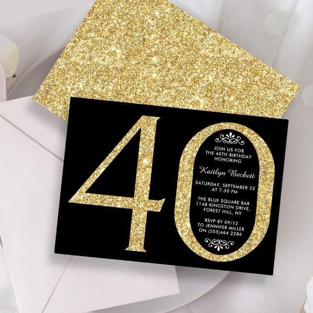 Elegant Gold Glitter Typography 40th Birthday Invitation (Creator Uploaded)