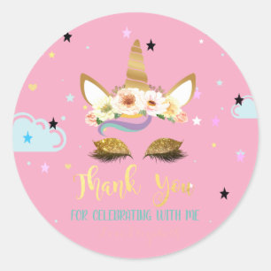 Elegant Gold Glitter Unicorn,Floral, Stars,Cloud Classic Round Sticker