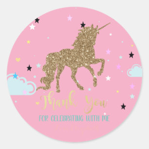 Elegant Gold Glitter Unicorn, Stars,Cloud Classic Round Sticker