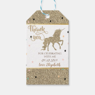 Elegant Gold Glitter Unicorn, Stars Gift Tags
