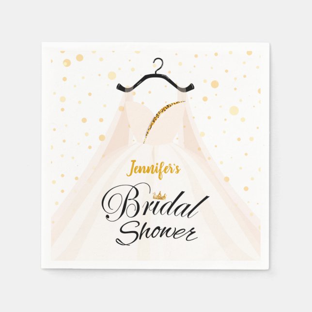 Elegant Gold Glitter Wedding Dress Bridal Shower Napkin (Front)