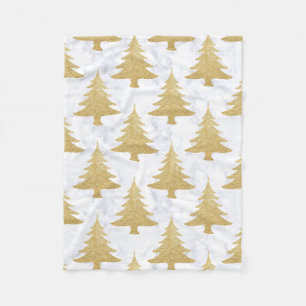Elegant Gold Glitter & White Marble Christmas Tree Fleece Blanket
