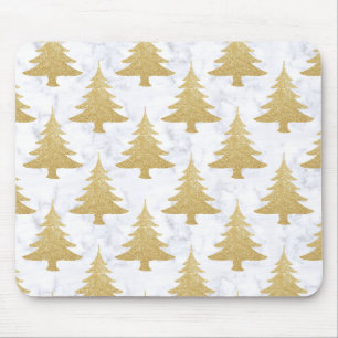Elegant Gold Glitter & White Marble Christmas Tree Mouse Mat