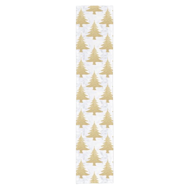 Elegant Gold Glitter & White Marble Christmas Tree Short Table Runner (Front)
