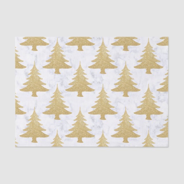 Elegant Gold Glitter & White Marble Christmas Tree Tissue Paper (Front)