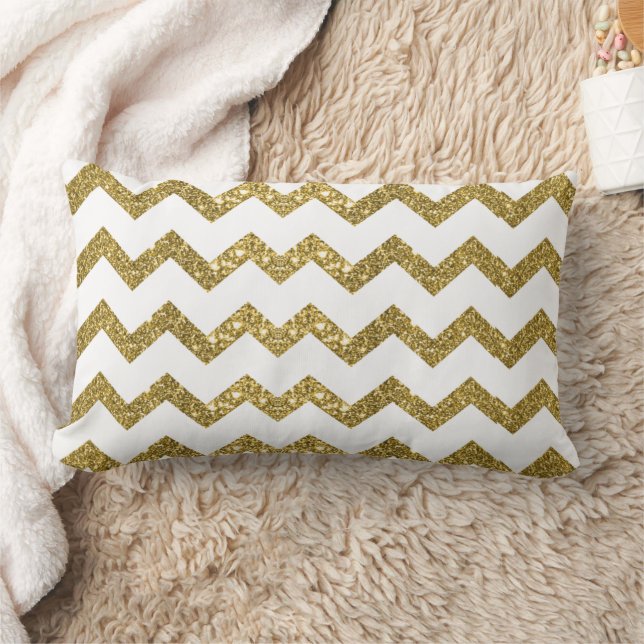 Elegant Gold Glitter & White Stripes Throw Pillow (Blanket)