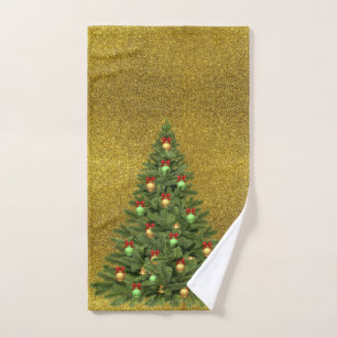 Elegant Gold Glitter with Christmas Tree Hand Towe Hand Towel