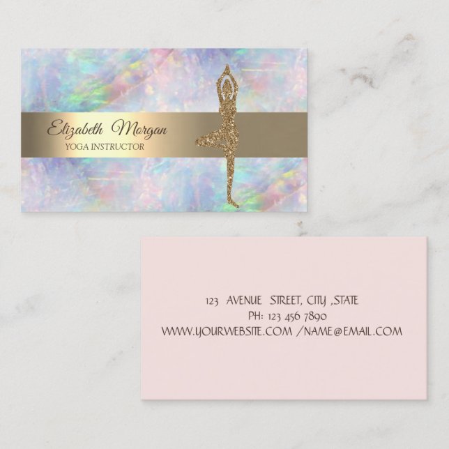 Elegant Gold Glitter Yoga Girl Opal  Business Card (Front/Back)