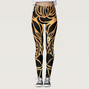Elegant Gold Glitter Zebra black Animal Print  Leggings