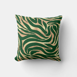 Elegant Gold Glitter Zebra Green Animal Print Cushion