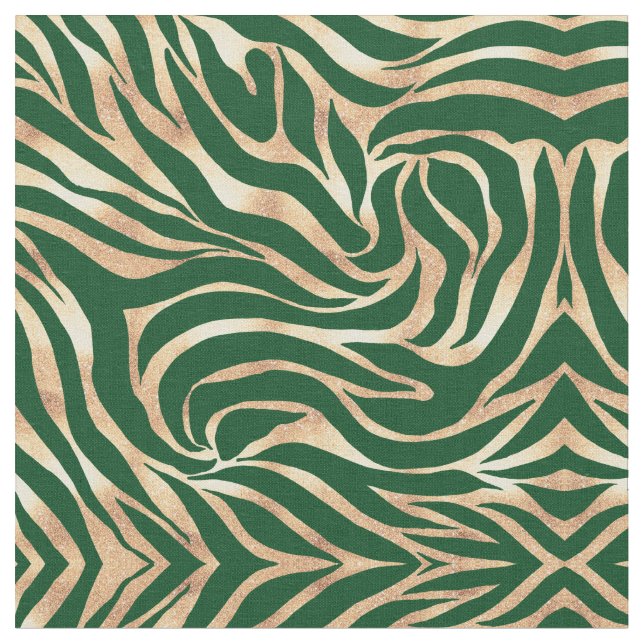 Elegant Gold Glitter Zebra Green Animal Print  Fabric (Close Up)