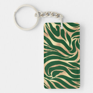 Elegant Gold Glitter Zebra Green Animal Print Key Ring