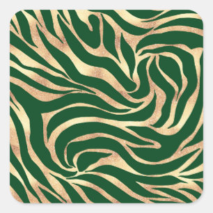 Elegant Gold Glitter Zebra Green Animal Print Square Sticker