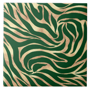 Elegant Gold Glitter Zebra Green Animal Print Tile