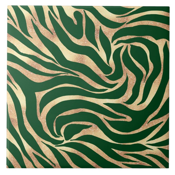 Elegant Gold Glitter Zebra Green Animal Print Tile Zazzle.co.uk