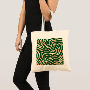 Elegant Gold Glitter Zebra Green Animal Print Tote Bag