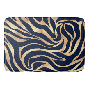 Elegant Gold Glitter Zebra Nay-Blue Animal Print Bath Mat