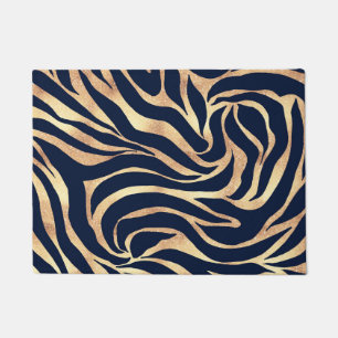 Elegant Gold Glitter Zebra Nay-Blue Animal Print Doormat