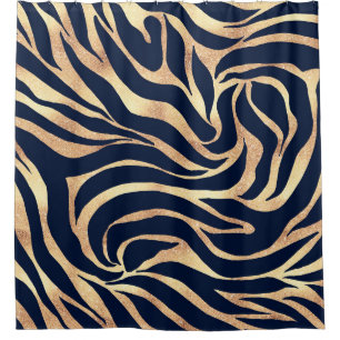 Elegant Gold Glitter Zebra Nay-Blue Animal Print Shower Curtain