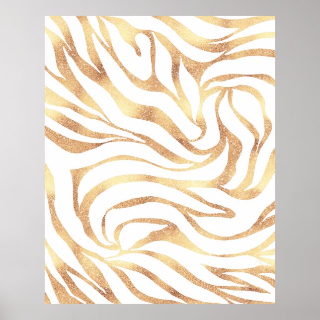 Elegant Gold Glitter Zebra White Animal Print (Front)