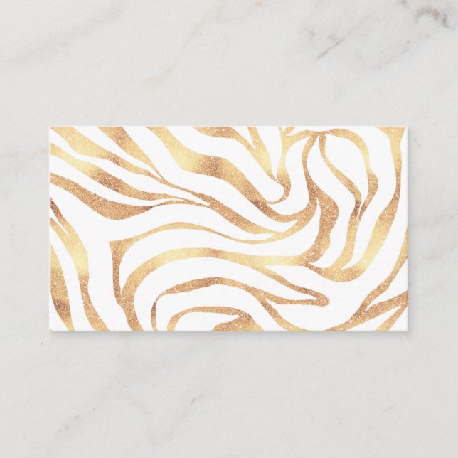 Elegant Gold Glitter Zebra White Animal Print Business Card (Front)