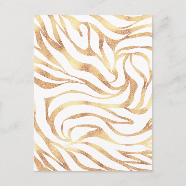 Elegant Gold Glitter Zebra White Animal Print Holiday Postcard (Front)
