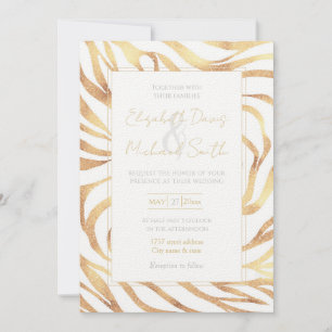 Elegant Gold Glitter Zebra White Animal Print Invitation