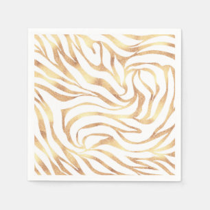 Elegant Gold Glitter Zebra White Animal Print Napkin