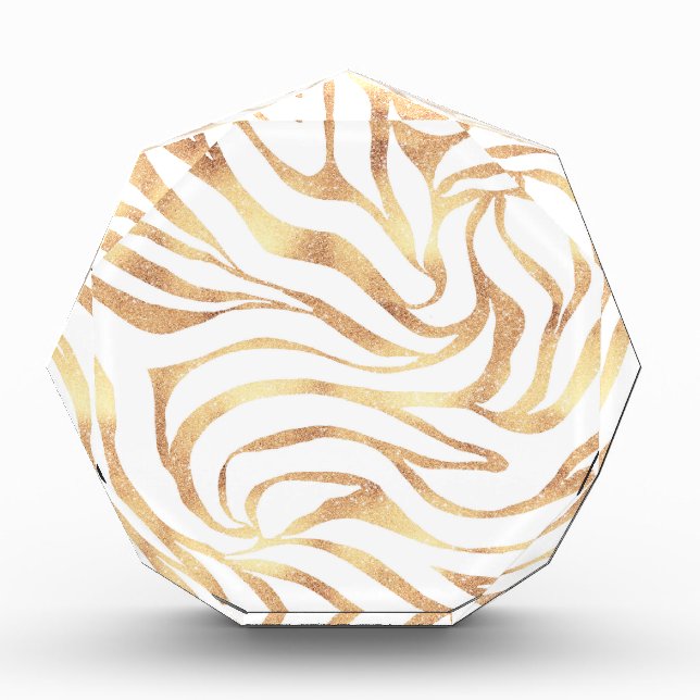 Elegant Gold Glitter Zebra White Animal Print Photo Block (Front)