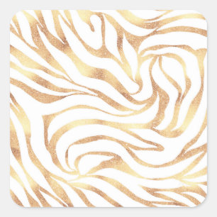 Elegant Gold Glitter Zebra White Animal Print Square Sticker