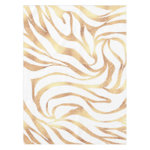 Elegant Gold Glitter Zebra White Animal Print Tablecloth