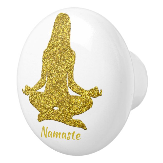 Elegant Gold Glitter Zen Yoga Meditation Namaste Ceramic Knob (Right)