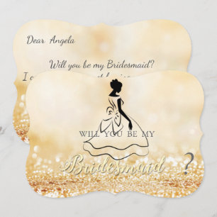 Elegant Gold Glittery Bokeh,Silhouette Bridesmaid Invitation