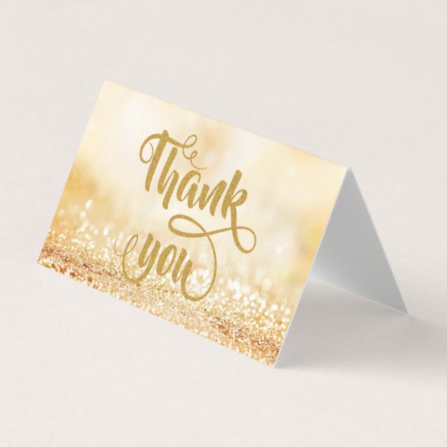Elegant Gold Glittery  Bokeh Thank You Card (Front)