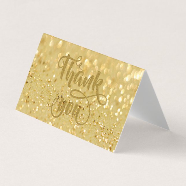 Elegant Gold Glittery  Bokeh Thank You Card (Front)