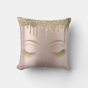 Elegant Gold Glittery Lashes,Drips Rose Gold Cushion