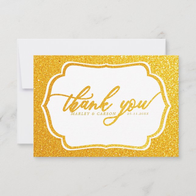 Elegant Gold Glittery Luxurious Wedding Thank You Card (Front)