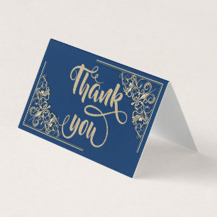 Elegant Gold Glittery Navy Blue Thank You Card