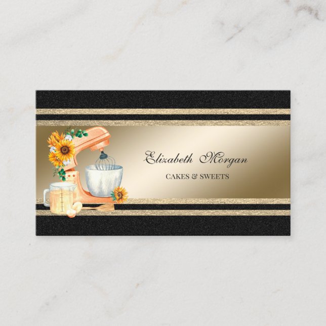 Elegant Gold Glittery Stripes Floral Mixer Business Card (Front)