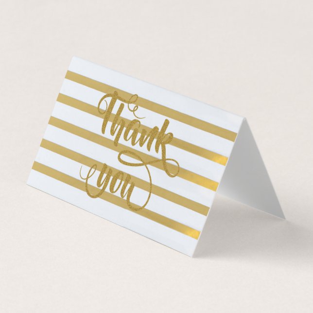 Elegant Gold Glittery  Stripes Thank You Card (Front)
