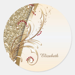 Elegant Gold Glittery Swirls Classic Round Sticker