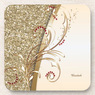 Elegant Gold Glittery Swirls Coaster