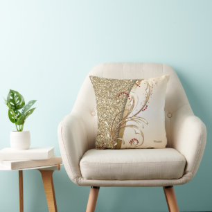 Elegant Gold Glittery Swirls  Cushion