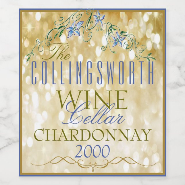 Elegant Gold Glitzy Personalised Wine Bottle Label (Single Label)