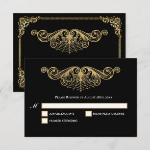 Elegant gold Gothic Halloween Wedding RSVP Card